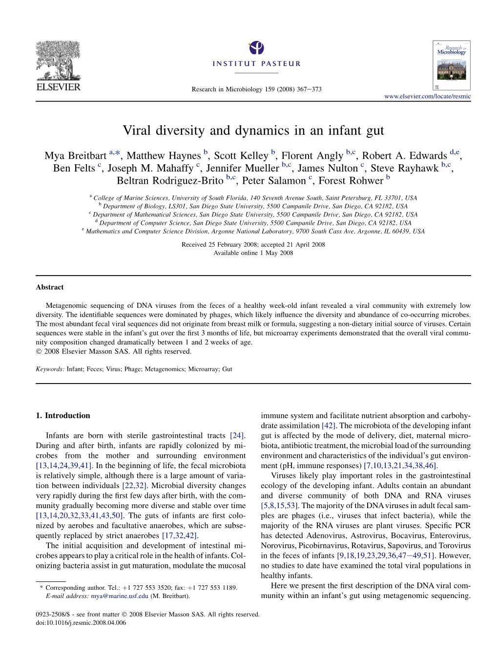 Viral Diversity and Dynamics in an Infant Gut