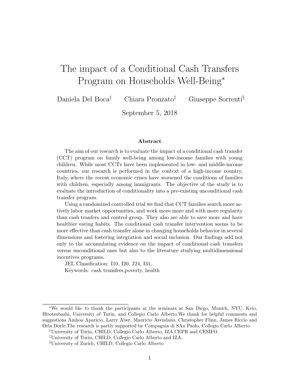 The Impact of a Conditional Cash Transfers Program on Households Well-Being∗