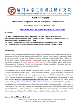 Call for Papers International Symposium on Risk Management and Derivatives