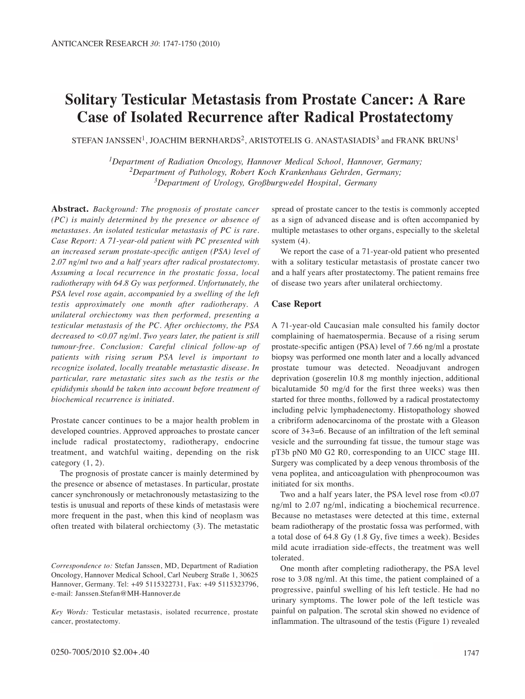 Solitary Testicular Metastasis from Prostate Cancer: a Rare Case of Isolated Recurrence After Radical Prostatectomy