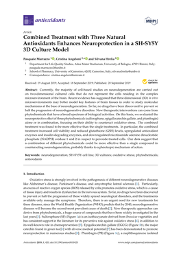 Combined Treatment with Three Natural Antioxidants Enhances Neuroprotection in a SH-SY5Y 3D Culture Model