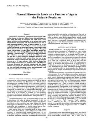 Normal Fibronectin Levels As a Function of Age in the Pediatric Population
