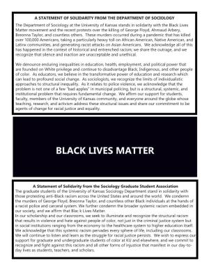 Black Lives Matter Movement and the Recent Protests Over the Killing of George Floyd, Ahmaud Arbery, Breonna Taylor, and Countless Others
