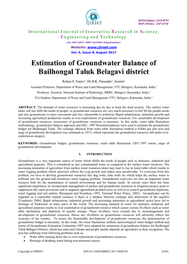 Estimation of Groundwater Balance of Bailhongal Taluk Belagavi District