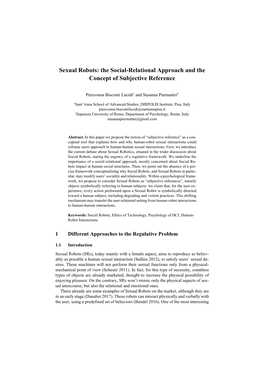 Sexual Robots: the Social-Relational Approach and the Concept of Subjective Reference