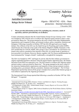 Algeria – DZA35742 – GIA – State Protection – Internal Relocation 3 December 2009