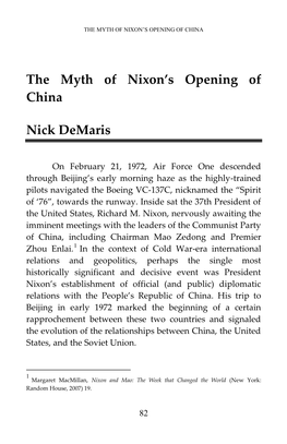 The Myth of Nixon's Opening of China Nick Demaris