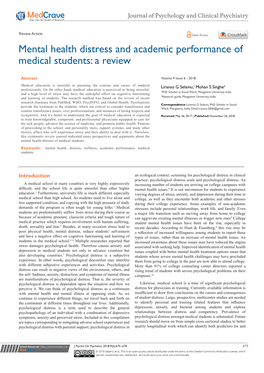 Mental Health Distress and Academic Performance of Medical Students: a Review