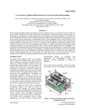 A Low Power Cylindrical Hall Thruster for Next Generation Microsatellites