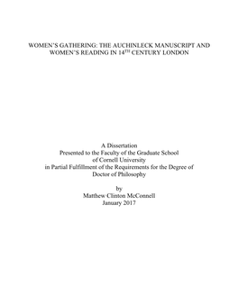 The Auchinleck Manuscript and Women's Reading in 14Th