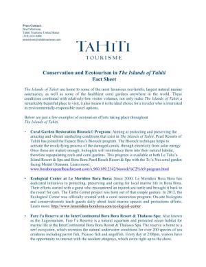 Conservation and Ecotourism in the Islands of Tahiti Fact Sheet