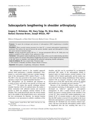 Subscapularis Lengthening in Shoulder Arthroplasty