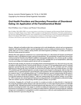 Oral Health Providers and Secondary Prevention of Disordered Eating: an Application of the Transtheoretical Model