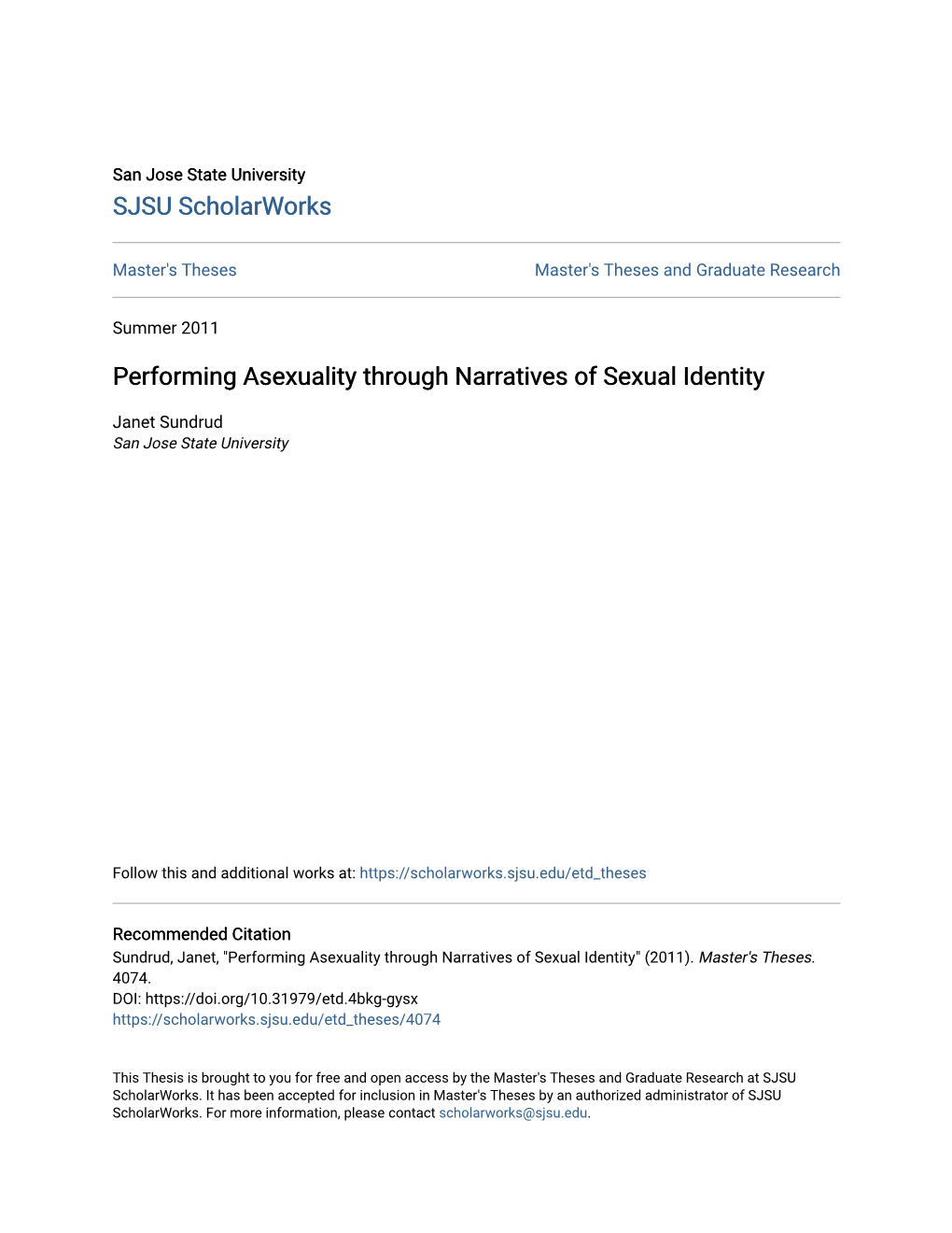 Performing Asexuality Through Narratives of Sexual Identity