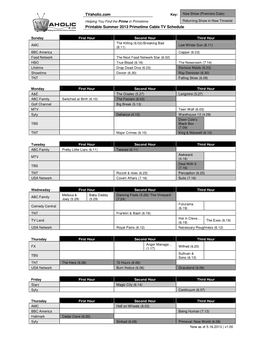 Tvaholic.Com Printable Summer 2013 Primetime Cable TV Schedule