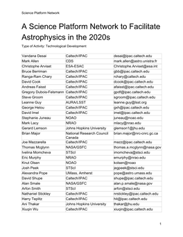 A Science Platform Network to Facilitate Astrophysics in the 2020S Type of Activity: Technological Development
