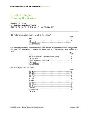 Rural Strategies Frequency Questionnaire