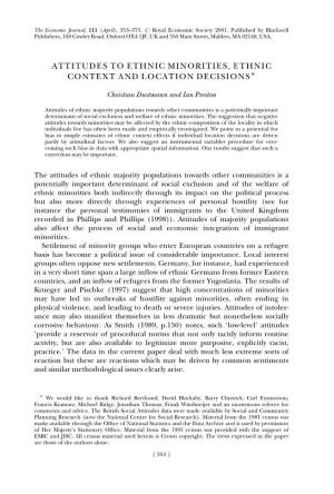 ATTITUDES to ETHNIC MINORITIES, ETHNIC CONTEXT and LOCATION DECISIONSÃ Christian Dustmann and Ian Preston
