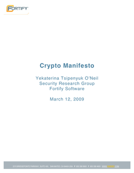 Fortify Crypto Manifesto