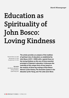 Education As Spirituality of John Bosco: Loving Kindness