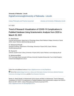 Trend of Research Visualization of COVID-19 Complications in Pubmed Database Using Scientometric Analysis from 2020 to March 20, 2021