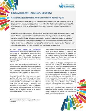 Empowerment, Inclusion, Equality: Accelerating Sustainable Development with Human Rights