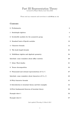 Part III Representation Theory Lectured by Stuart Martin, Lent Term 2013