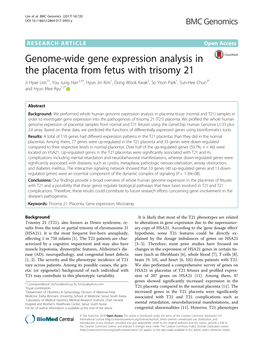 Genome-Wide Gene Expression Analysis in the Placenta from Fetus with Trisomy 21