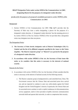 Huawei Draft Designation Notice