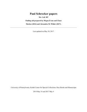 Paul Schrecker Papers Ms