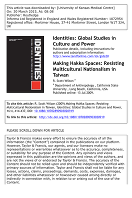 Identities: Global Studies in Culture And