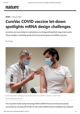 Curevac COVID Vaccine Let-Down Spotlights Mrna Design Challenges