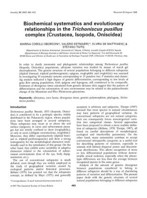 Biochemical Systematics and Evolutionary Relationships in the Trichoniscus Pusillus Complex (Crustacea, Isopoda, Oniscidea)