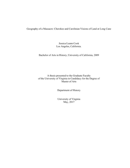 Geography of a Massacre: Cherokee and Carolinian Visions of Land at Long Cane