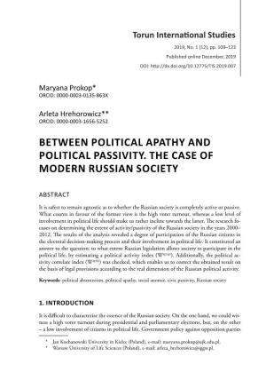 Between Political Apathy and Political Passivity. the Case of Modern Russian Society