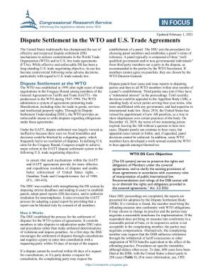 Dispute Settlement in the WTO and U.S. Trade Agreements