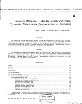 Crustacés Décapodes : MAJIDAE (Genres PLATYMAIA , CYRTOMAIA, PLEISTACANTHA, SPHENOCARCINUS Et NAXIOIDES