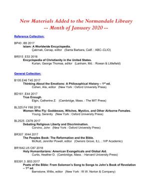New Materials Added to the Normandale Library -- Month of January 2020