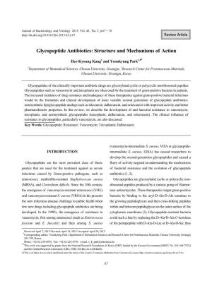 Glycopeptide Antibiotics: Structure and Mechanisms of Action