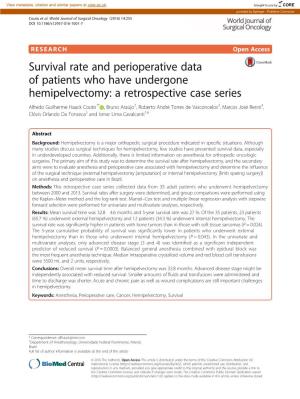 Survival Rate and Perioperative Data of Patients Who Have