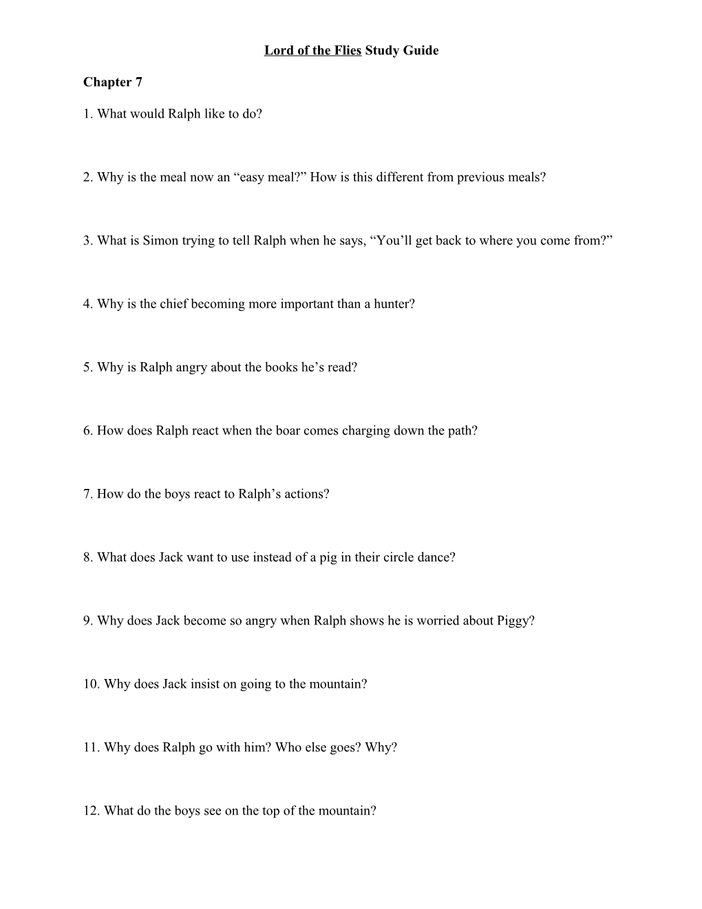 Lord of the Flies Study Guide s1