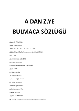 A Dan Z.Ye Bulmaca Sözlüğü