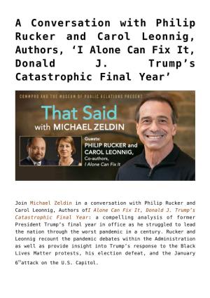 A Conversation with Philip Rucker and Carol Leonnig, Authors, ‘I Alone Can Fix It, Donald J