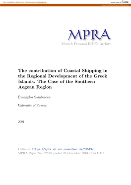 The Contribution of Coastal Shipping in the Regional Development of the Greek Islands