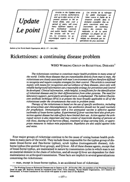 Rickettsioses: a Continuing Disease Problem