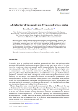 A Brief Review of Odonata in Mid-Cretaceous Burmese Amber