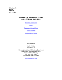 Etheridge Knight Festival Collection, 1957-2012