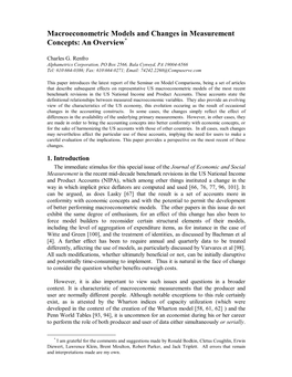 Macroeconometric Models and Changes in Measurement Concepts: an Overview*