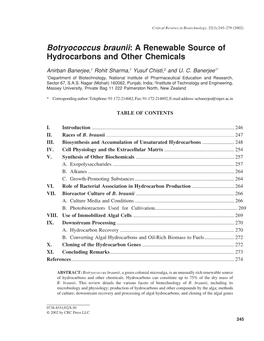 Botryococcus Braunii: a Renewable Source of Hydrocarbons and Other Chemicals
