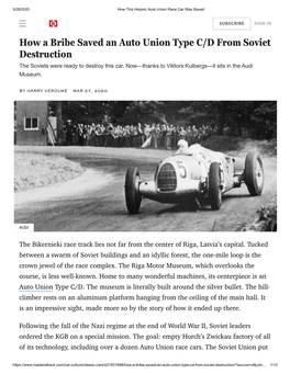 How a Bribe Saved an Auto Union Type C/D from Soviet Destruction the Soviets Were Ready to Destroy This Car